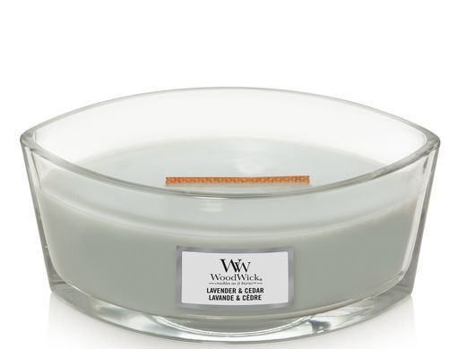 Ароматична свічка з ароматом кипариса, перцю і лимону Woodwick Ellipse Lavender & Cedar