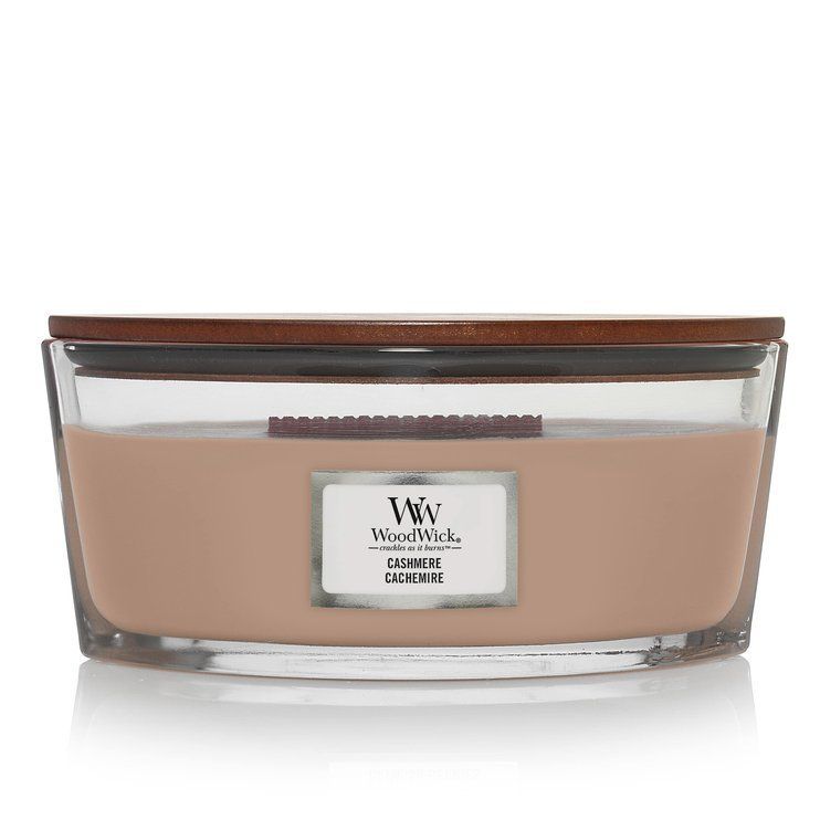 Ароматична свічка з ароматом айви, ірису та сандалу Woodwick Ellipse Cashmere 453г