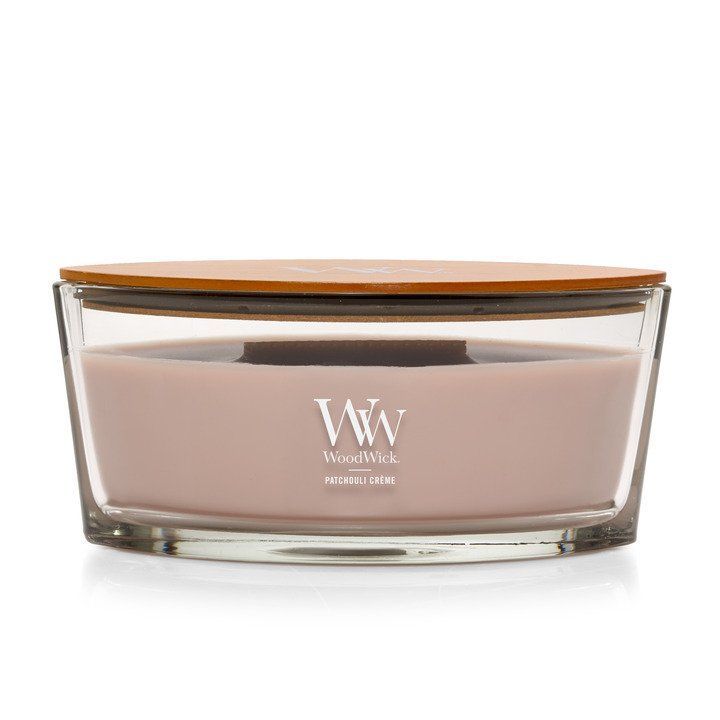 Ароматична свічка з какао та копченим кашеміром Woodwick Ellipse Patchouli Cr&egrave;me 453 г